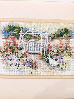 Vintage Cross-stitch Cottage Core Wall Art Framed Pastel Floral